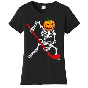 Hockey Player Skeleton Halloween Pumkin Costume For Boy Women's T-Shirt