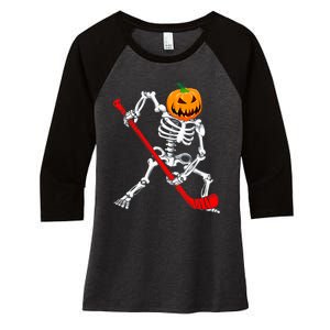 Hockey Player Skeleton Halloween Pumkin Costume For Boy Women's Tri-Blend 3/4-Sleeve Raglan Shirt