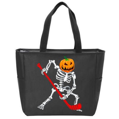 Hockey Player Skeleton Halloween Pumkin Costume For Boy Zip Tote Bag