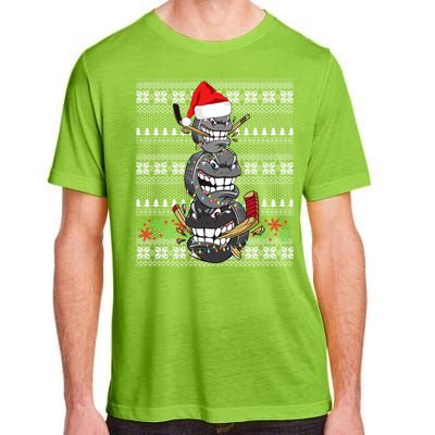 Hockey Puck Snow Family Group Ugly Christmas Hockey Gift Adult ChromaSoft Performance T-Shirt