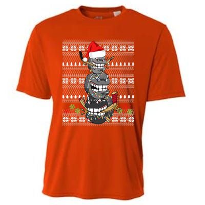 Hockey Puck Snow Family Group Ugly Christmas Hockey Gift Cooling Performance Crew T-Shirt