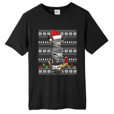 Hockey Puck Snow Family Group Ugly Christmas Hockey Gift Tall Fusion ChromaSoft Performance T-Shirt