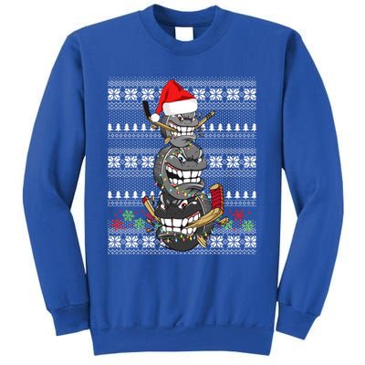 Hockey Puck Snow Family Group Ugly Christmas Hockey Gift Sweatshirt