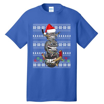 Hockey Puck Snow Family Group Ugly Christmas Hockey Gift Tall T-Shirt