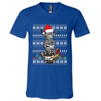 Hockey Puck Snow Family Group Ugly Christmas Hockey Gift V-Neck T-Shirt