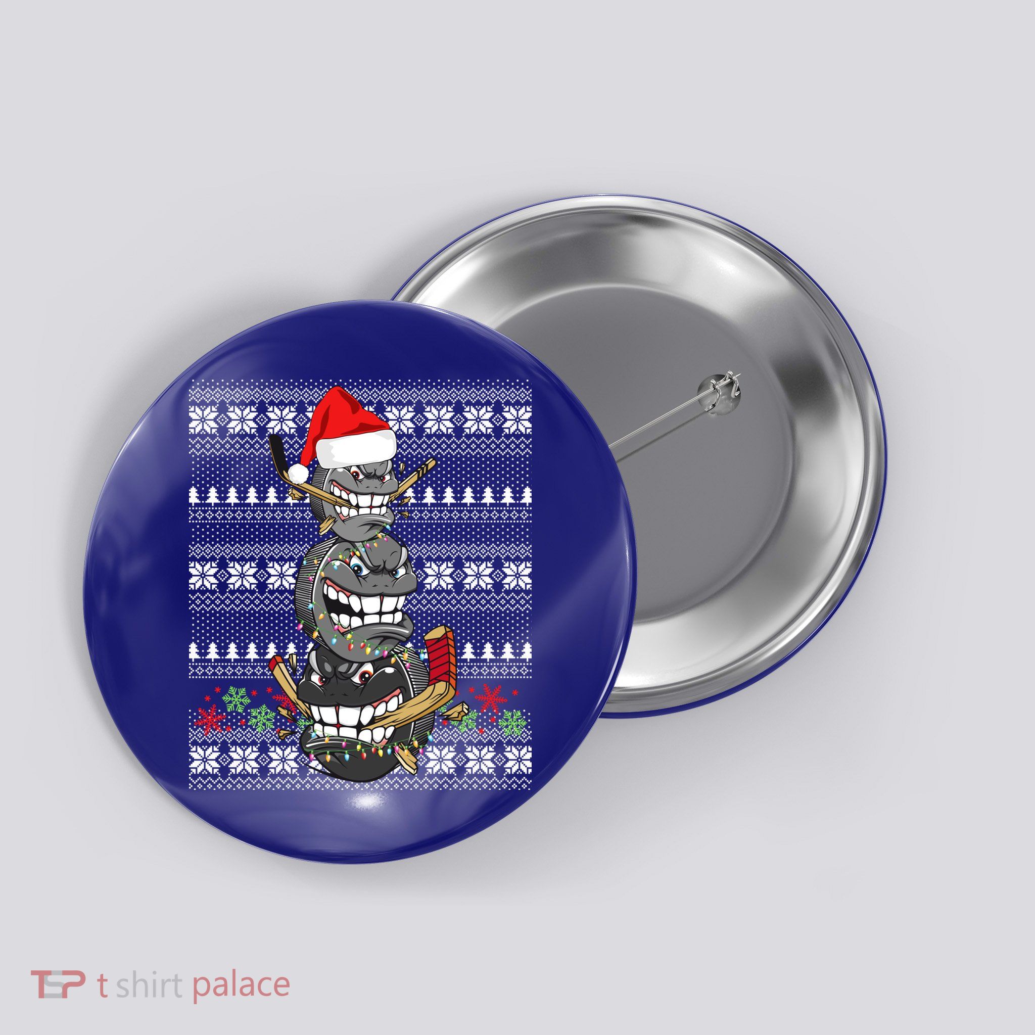 Hockey Puck Snow Family Group Ugly Christmas Hockey Gift Button