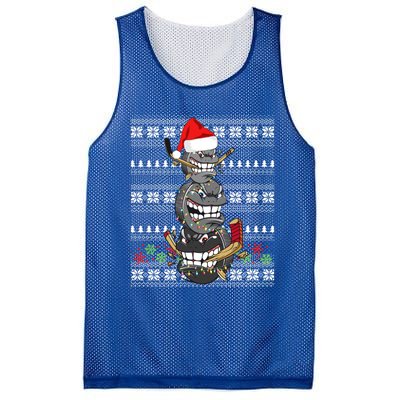 Hockey Puck Snow Family Group Ugly Christmas Hockey Gift Mesh Reversible Basketball Jersey Tank