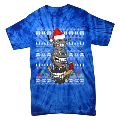 Hockey Puck Snow Family Group Ugly Christmas Hockey Gift Tie-Dye T-Shirt