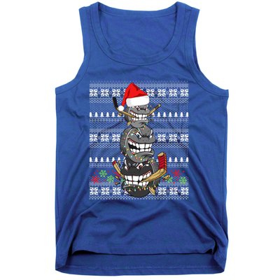 Hockey Puck Snow Family Group Ugly Christmas Hockey Gift Tank Top