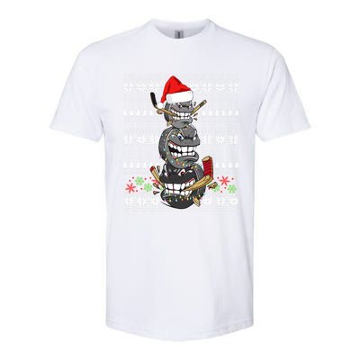 Hockey Puck Snow Family Group Ugly Christmas Hockey Gift Softstyle® CVC T-Shirt