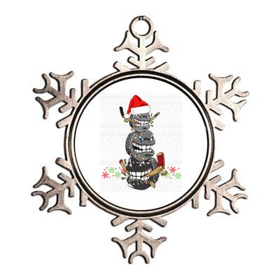 Hockey Puck Snow Family Group Ugly Christmas Hockey Gift Metallic Star Ornament