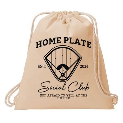 Home Plate Social Club Baseball Mom Drawstring Bag