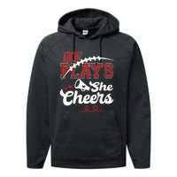 He Plays She Cheers Football Performance Fleece Hoodie