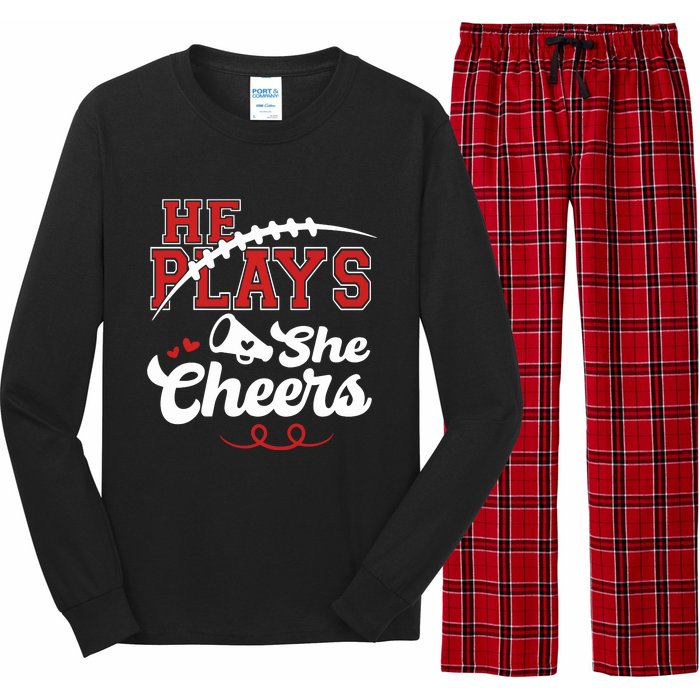 He Plays She Cheers Football Long Sleeve Pajama Set