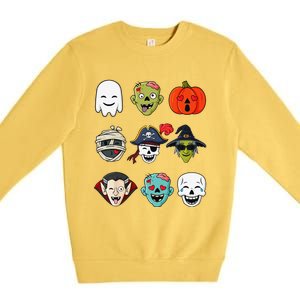 Halloween Pirate Skeleton Zombie Mummy Funny Faces Premium Crewneck Sweatshirt