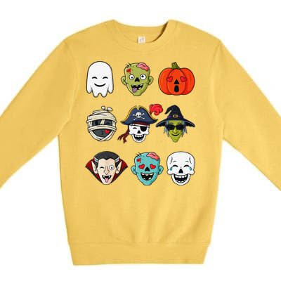 Halloween Pirate Skeleton Zombie Mummy Funny Faces Premium Crewneck Sweatshirt