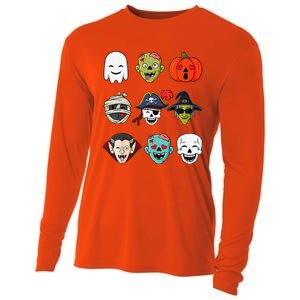 Halloween Pirate Skeleton Zombie Mummy Funny Faces Cooling Performance Long Sleeve Crew