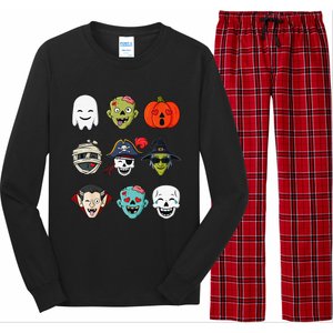 Halloween Pirate Skeleton Zombie Mummy Funny Faces Long Sleeve Pajama Set