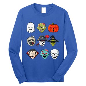 Halloween Pirate Skeleton Zombie Mummy Funny Faces Long Sleeve Shirt