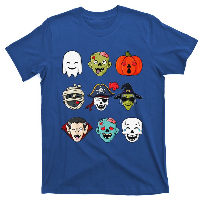 Halloween Pirate Skeleton Zombie Mummy Funny Faces T-Shirt