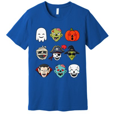 Halloween Pirate Skeleton Zombie Mummy Funny Faces Premium T-Shirt