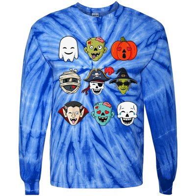 Halloween Pirate Skeleton Zombie Mummy Funny Faces Tie-Dye Long Sleeve Shirt