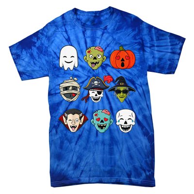 Halloween Pirate Skeleton Zombie Mummy Funny Faces Tie-Dye T-Shirt