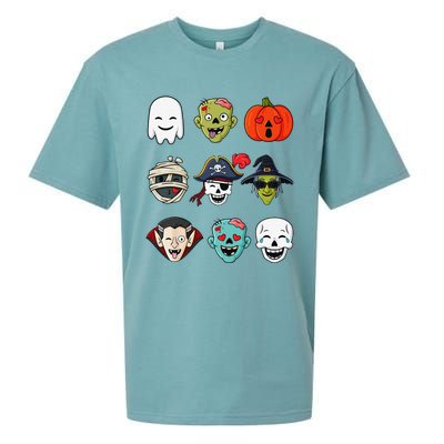 Halloween Pirate Skeleton Zombie Mummy Funny Faces Sueded Cloud Jersey T-Shirt