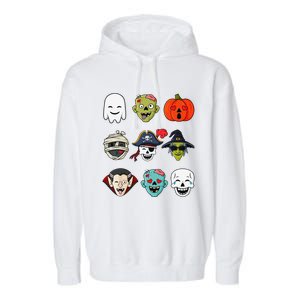 Halloween Pirate Skeleton Zombie Mummy Funny Faces Garment-Dyed Fleece Hoodie