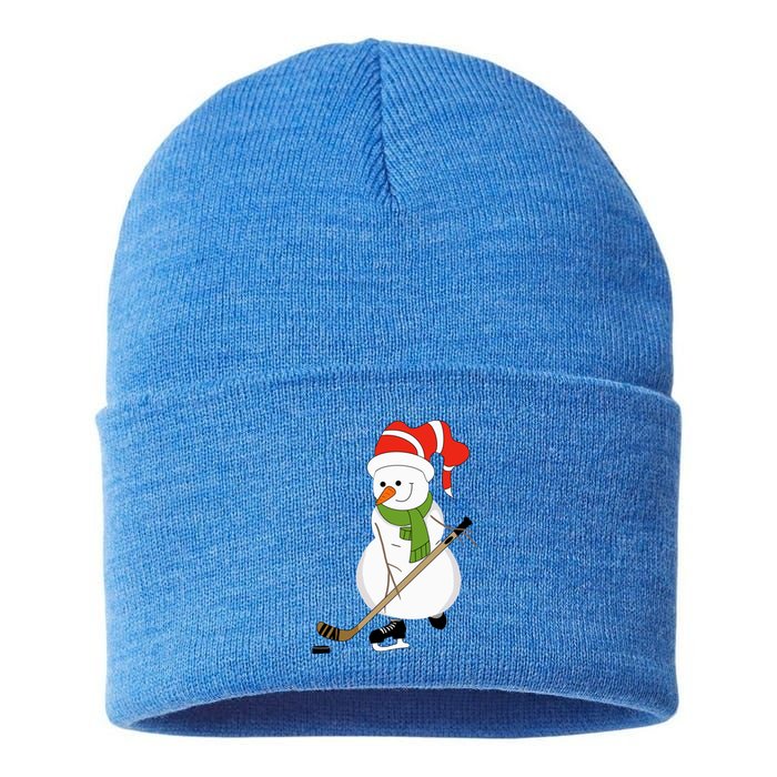 Hockey Playing Snow Gift Sustainable Knit Beanie