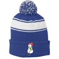 Hockey Playing Snow Gift Stripe Pom Pom Beanie