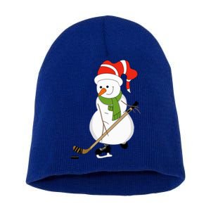 Hockey Playing Snow Gift Short Acrylic Beanie