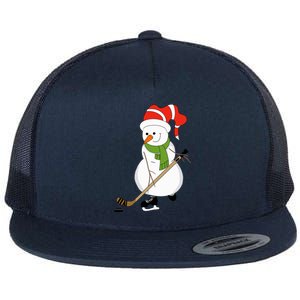 Hockey Playing Snow Gift Flat Bill Trucker Hat