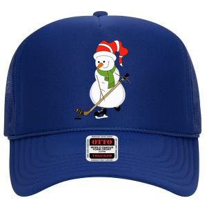 Hockey Playing Snow Gift High Crown Mesh Back Trucker Hat