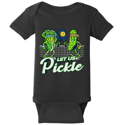 Hilarious Pickleball Swag Featuring Lettuce Pickle Players Baby Bodysuit