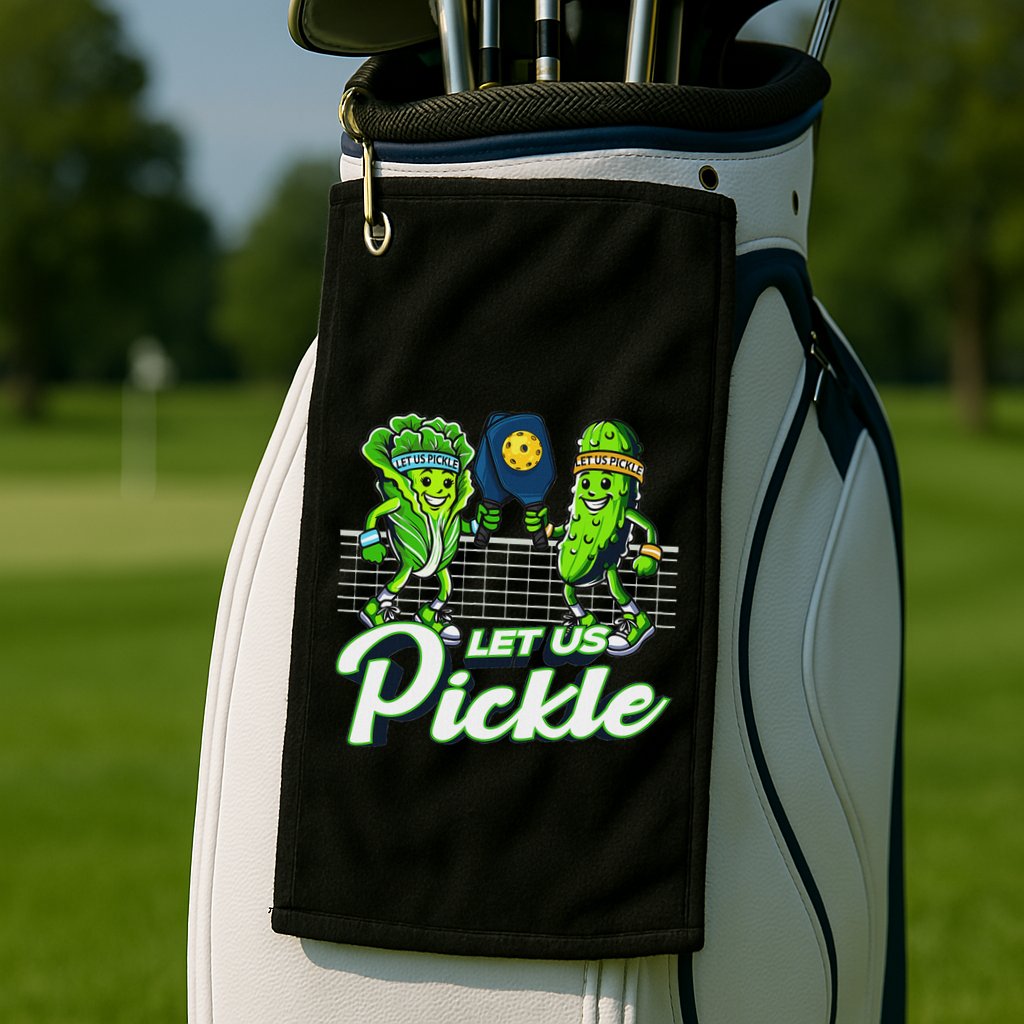 Hilarious Pickleball Swag Featuring Lettuce Pickle Players Golf Towel