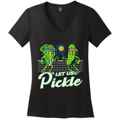 Hilarious Pickleball Swag Featuring Lettuce Pickle Players Women's V-Neck T-Shirt