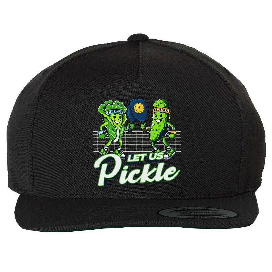 Hilarious Pickleball Swag Featuring Lettuce Pickle Players Wool Snapback Cap