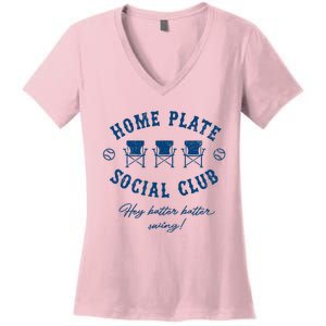 Home Plate Social Club Hey Batter Batter Swing Women's V-Neck T-Shirt