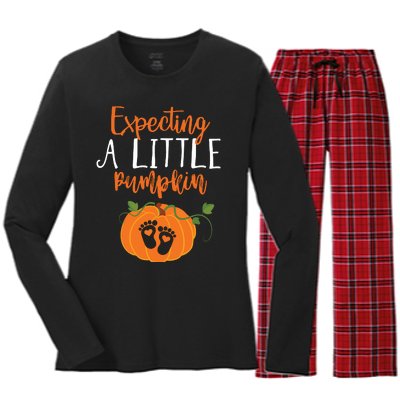 Halloween Pregnancy Shirts Mom To Be Expecting Little Pumpkin Women's Long Sleeve Flannel Pajama Set 