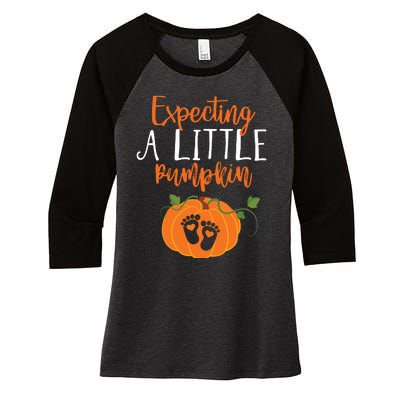 Halloween Pregnancy Shirts Mom To Be Expecting Little Pumpkin Women's Tri-Blend 3/4-Sleeve Raglan Shirt