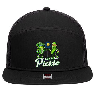 Hilarious Pickleball Swag Featuring Lettuce Pickle Players 7 Panel Mesh Trucker Snapback Hat