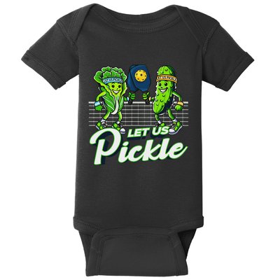Hilarious Pickleball Swag Featuring Lettuce Pickle Players Baby Bodysuit