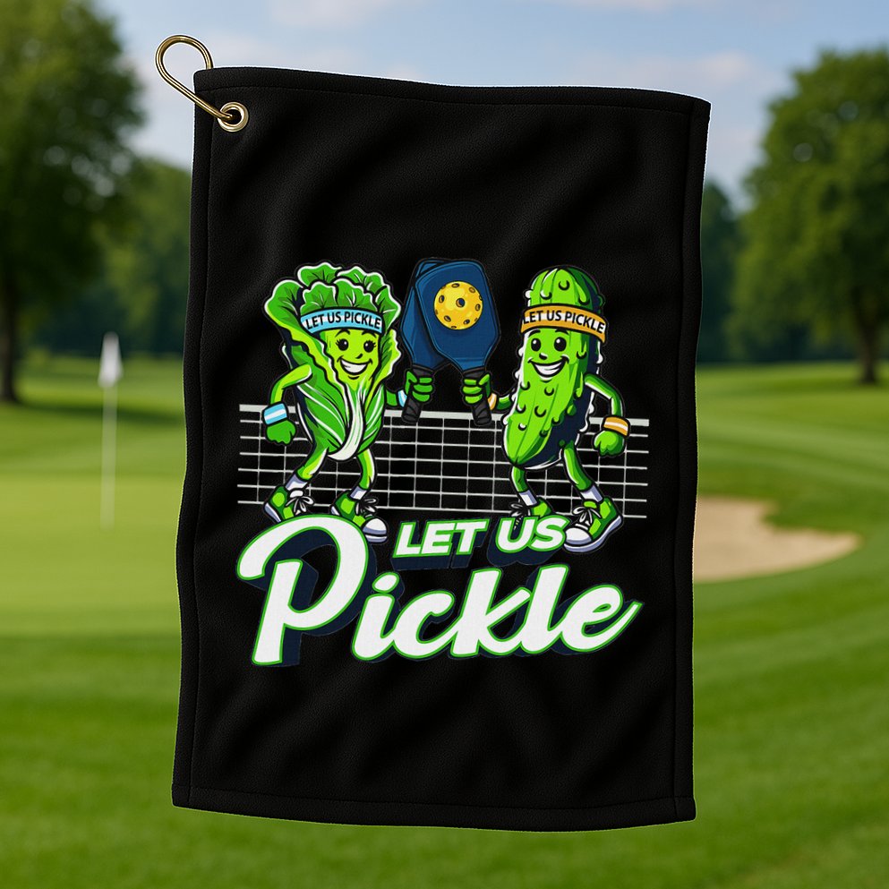 Hilarious Pickleball Swag Featuring Lettuce Pickle Players Golf Towel