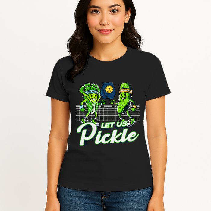 Hilarious Pickleball Swag Featuring Lettuce Pickle Players Womens T-Shirt