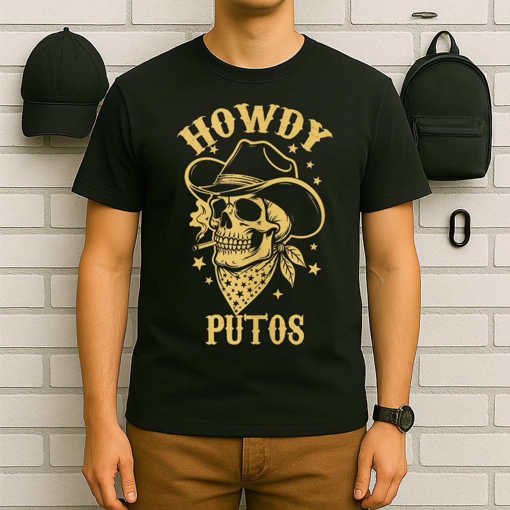 Howdy Putos Shirt Funny Skull Cowboy Spanish Men Women T-Shirt