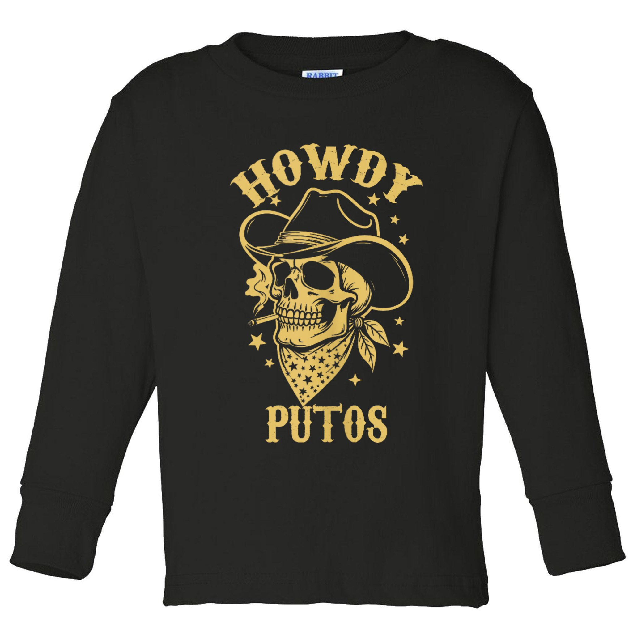 Howdy Putos Shirt Funny Skull Cowboy Spanish Men Women Toddler Long Sleeve Shirt