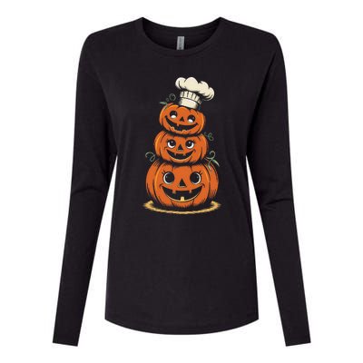 Halloween Pumpkin Stack Chef Hat Spooky Scary Womens Cotton Relaxed Long Sleeve T-Shirt