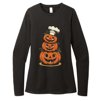 Halloween Pumpkin Stack Chef Hat Spooky Scary Womens CVC Long Sleeve Shirt