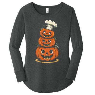 Halloween Pumpkin Stack Chef Hat Spooky Scary Women's Perfect Tri Tunic Long Sleeve Shirt